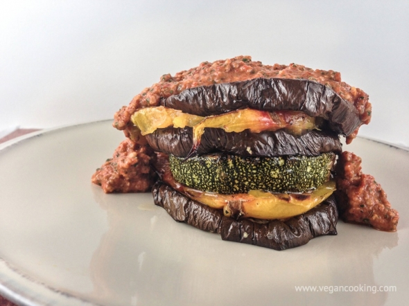 Roasted Eggplant, Zucchini, and Tomatoes with Romesco