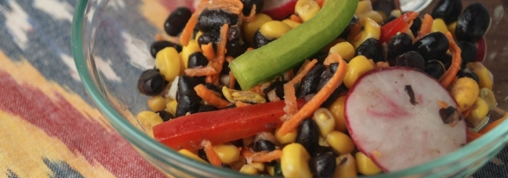 Corn, Black Bean, and Radish Salad with Spicy Vegan Dressing Corn, Black Bean, and Radish Salad with Spicy Vegan Dressing